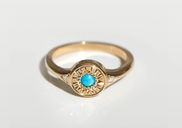 Turquoise and White Diamond  Starburst Ring