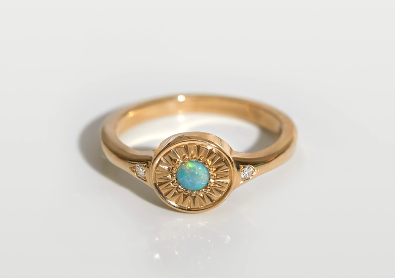 Australian Opal and White Diamond Starburst Ring